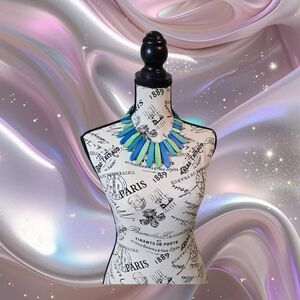 Chunky Wooden Statement Necklace – Blue & Teal